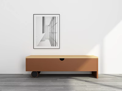 Modern Interior With Black And White Architectural Painting Brown Cabinet And Gray Floor 3d model