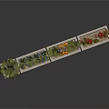 Row Of Wooden Flower Boxes With Multicolored Flowers And Greenery