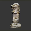 Artistic White Merlion Sculpture With Detailed Lion Head And Fish Tail Design Base