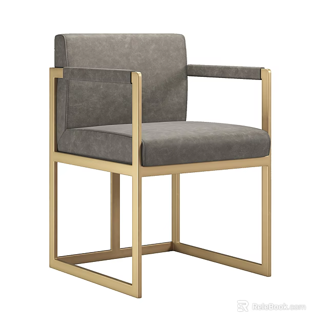 Modern Gray Dining Chair With Gold Metal Frame And Armrests Design 3d model 