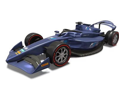 Blue F1 Race Car With Sleek Aerodynamic Body And Large Wheels 3d model