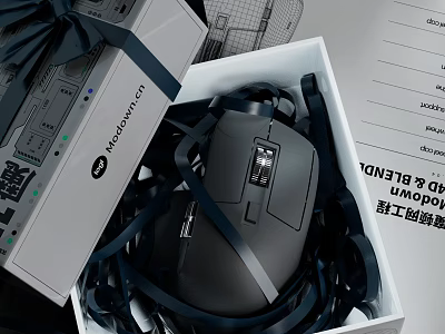 Premium Computer Mouse In Elegant Gift Box With Black Ribbon And Brand Design 3d model