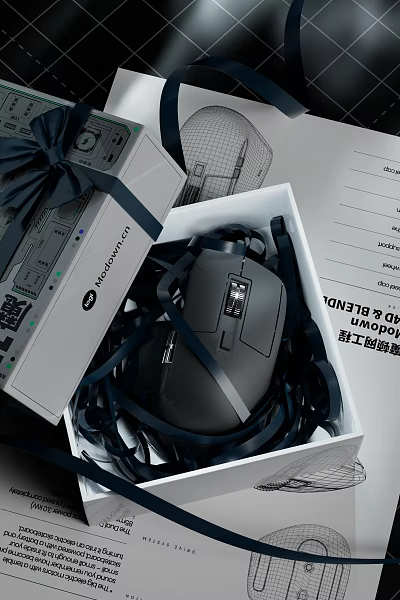 Premium Computer Mouse In Elegant Gift Box With Black Ribbon And Brand Design 3d model Premium Computer Mouse In Elegant Gift Box With Black Ribbon And Brand Design 3d model