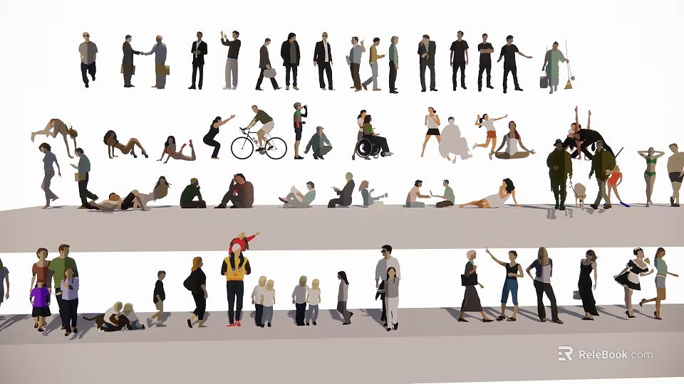 Diverse People in Various Poses and Activities Including Standing Walking and Sitting 3d model 