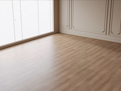 Bright Natural Wooden Flooring in Interior with Window Blinds and Decorative Wall Moldings 3d model