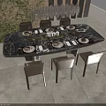 Elegant Modern Dining Table Set With Marble Top Chairs Tableware And Pendant Lights