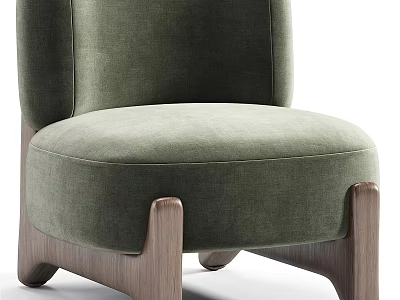 Olive Green Velvet Leisure Chair With Comfortable Seat And Wooden Legs Design 3d model