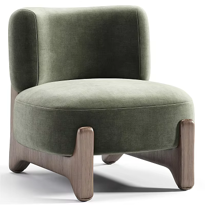 Olive Green Velvet Leisure Chair With Comfortable Seat And Wooden Legs Design 3d model