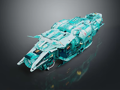 Futuristic Teal Spaceship Model With Detailed Structure For Cosmic Exploration And Space Travel 3d model