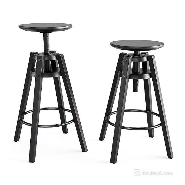 Modern Black Adjustable Bar Stools With Round Seat And Metal Frame 3d model 