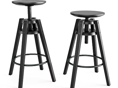 Modern Black Adjustable Bar Stools With Round Seat And Metal Frame 3d model