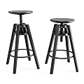 Modern Black Adjustable Bar Stools With Round Seat And Metal Frame