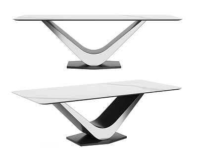 Modern Dining Table With Unique Geometric Base And Sleek Smooth Tabletop Design 3d model