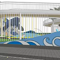 Kids Play Area Design With Net Stairs Blue Canopies Colorful Flooring And Green Plant