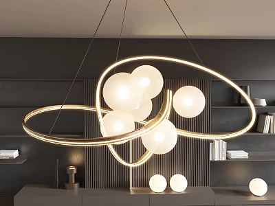 Modern Gold Frame Chandelier with White Globe Shades for Contemporary Interior Design 3d model