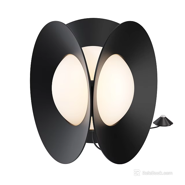 Modern Black Table Lamp With Dual Circular Shades And Soft Warm Lighting 3d model 