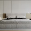 Double Bed Modern Bedroom Interior Design With Bedside Table Lamp Light Gray Beige Minimalist Tones