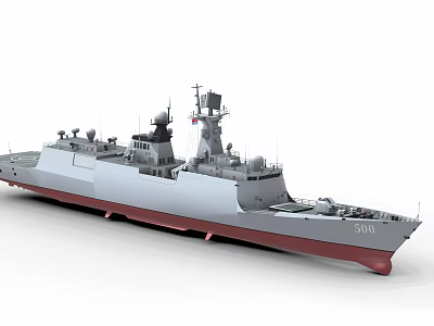 Modern Warship With Grey Hull Red Bottom Radar Systems And Hull Number 510 3d model