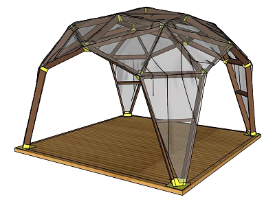 Outdoor Geometric Structure With Wooden Frame Transparent Mesh And Wooden Platform 3d model