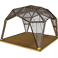Outdoor Geometric Structure With Wooden Frame Transparent Mesh And Wooden Platform