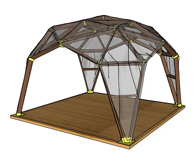 Outdoor Geometric Structure With Wooden Frame Transparent Mesh And Wooden Platform 3d model