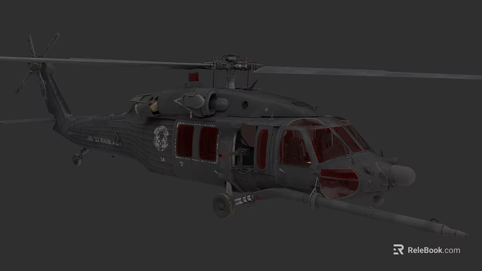Black Military Helicopter With Rotors And Red Tinted Windows Design 3d model 