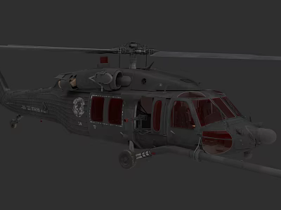Black Military Helicopter With Rotors And Red Tinted Windows Design 3d model