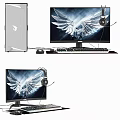 Modern Computer Setup Including Monitor Keyboard Mouse Headphones And Stylish Case Design