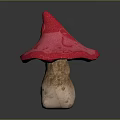 Vibrant Red Pink Mushroom with Broad Cap and Brown Stem Against Dark Background