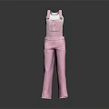 Pink Wide Leg Overalls With White Vest Casual Fashion Clothing Design 3d model