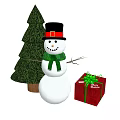 Christmas Decorative Ornament Set With Snowman Figure Green Pine Tree And Red Gift Box