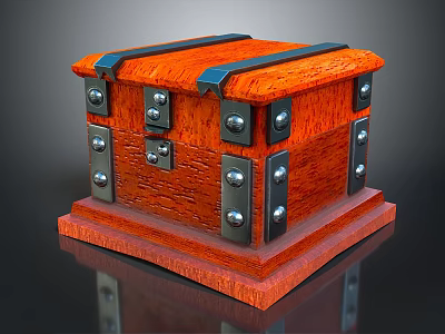 Wooden Entryway Side Cabinet With Orange Finish And Metal Hardware Accents 3d model