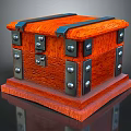 Wooden Entryway Side Cabinet With Orange Finish And Metal Hardware Accents