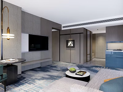 Elegant Modern Living Room Interior With Gray Walls TV Round Coffee Table Sofa And Rug 3d model