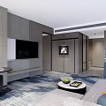 Elegant Modern Living Room Interior With Gray Walls TV Round Coffee Table Sofa And Rug