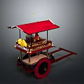 Traditional Decorative Cart With Red Canopy Golden Ornaments Red Wheels And Wooden Structure