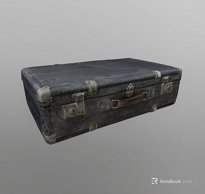 Vintage Black Leather Suitcase With Metal Hardware And Classic Design 3d model 