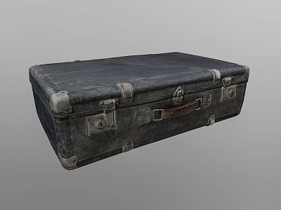 Vintage Black Leather Suitcase With Metal Hardware And Classic Design 3d model