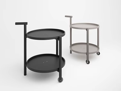 Commercial Equipment Mobile Trolleys With Two Tier Round Trays And Wheels In Black And Gray 3d model