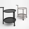 Commercial Equipment Mobile Trolleys With Two Tier Round Trays And Wheels In Black And Gray