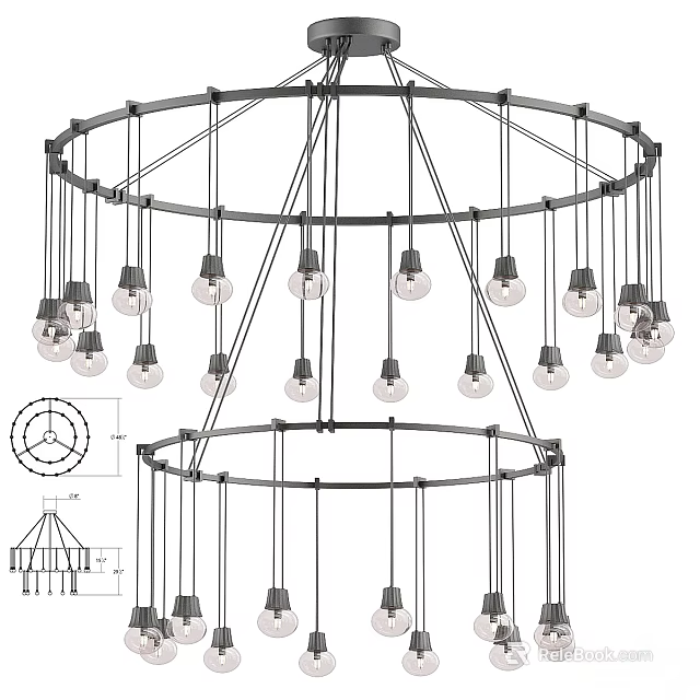 Modern Circular Frame Chandelier With Multiple Bulbs And Metallic Structure Design 3d model 