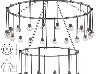 Modern Circular Frame Chandelier With Multiple Bulbs And Metallic Structure Design 3d model