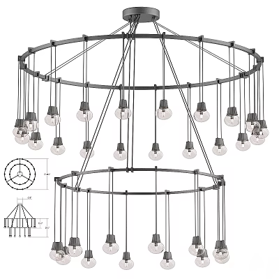 Modern Circular Frame Chandelier With Multiple Bulbs And Metallic Structure Design 3d model