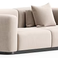Modern Beige Fabric Two-Seater Sofa With Soft Cushions And Sleek Black Base