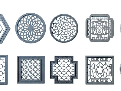 Different Styles Of Decorative Carved Windows With Intricate Patterns And Shapes 3d model