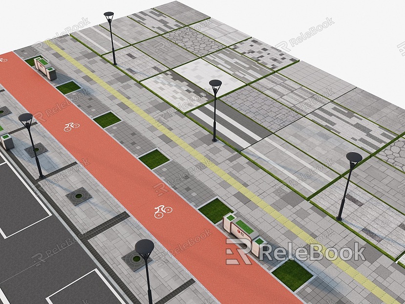 Landscape pavement road pavement square pavement road pavement sidewalk to tree landscape pavement model