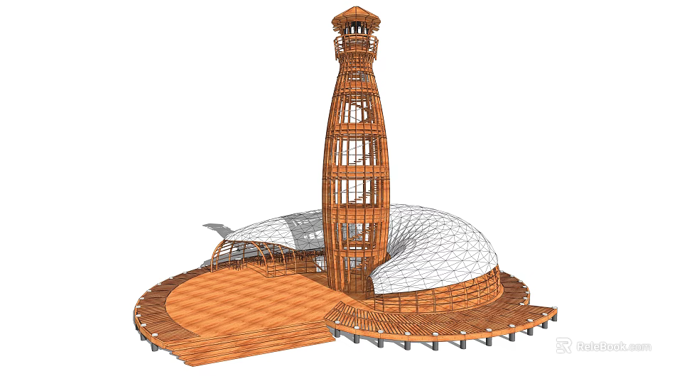 Wooden Tower With Unique Design And Base Platform Featuring Dome Roof 3d model