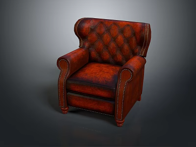 Red Leather Wingback Armchair With Tufted Diamond Pattern And Brass Nailhead Trim 3d model