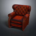 Red Leather Wingback Armchair With Tufted Diamond Pattern And Brass Nailhead Trim 3d model
