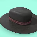 Stylish Black Wide Brimmed Hat With Red Ribbon Band Decoration